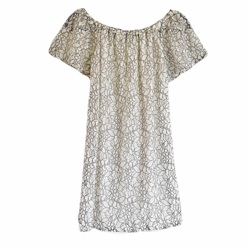 382 Women’s Black and White Off the Shoulder Mini Dress Size Small Lace Delicate